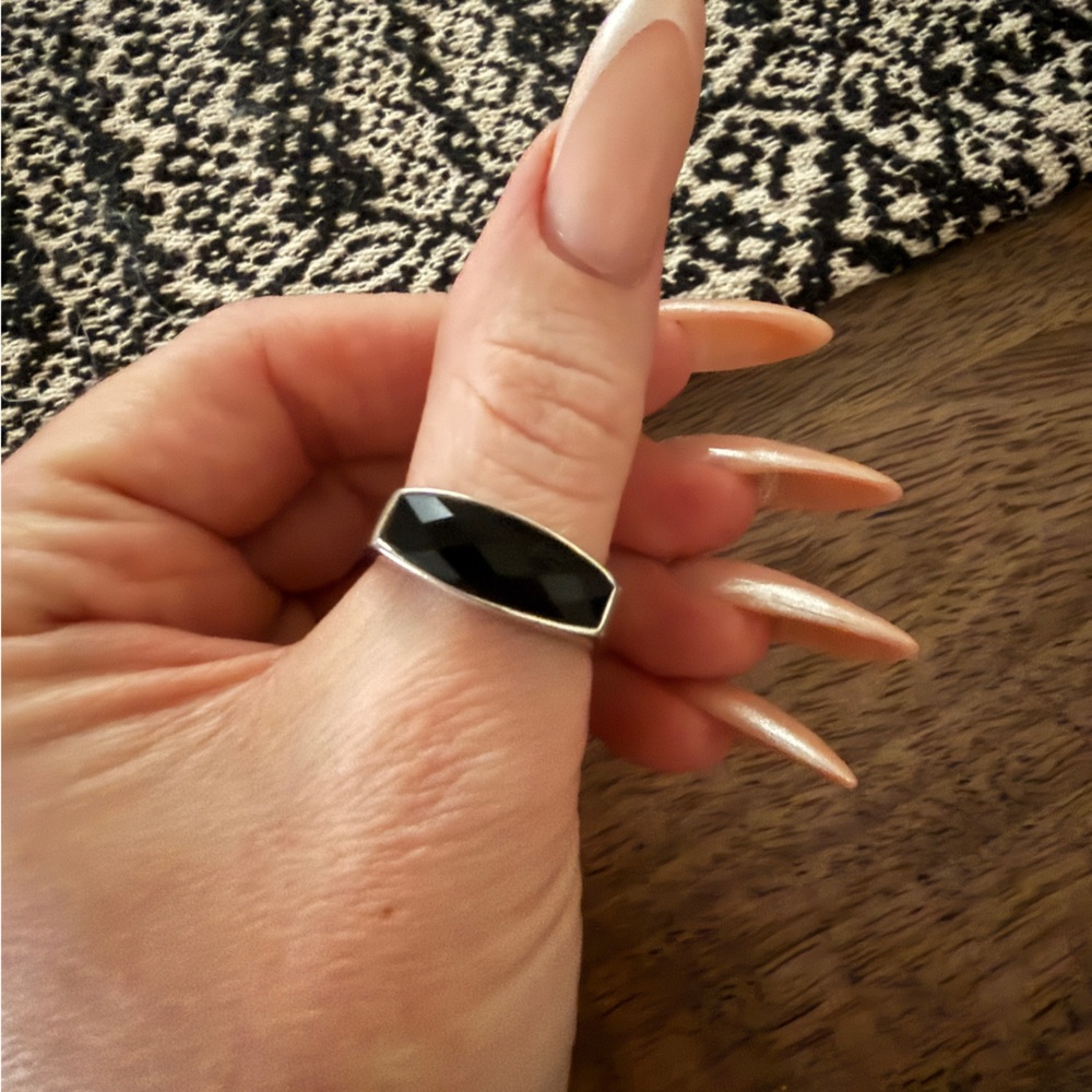 Elegant Black Sterling Silver Ring Size 10.5-11